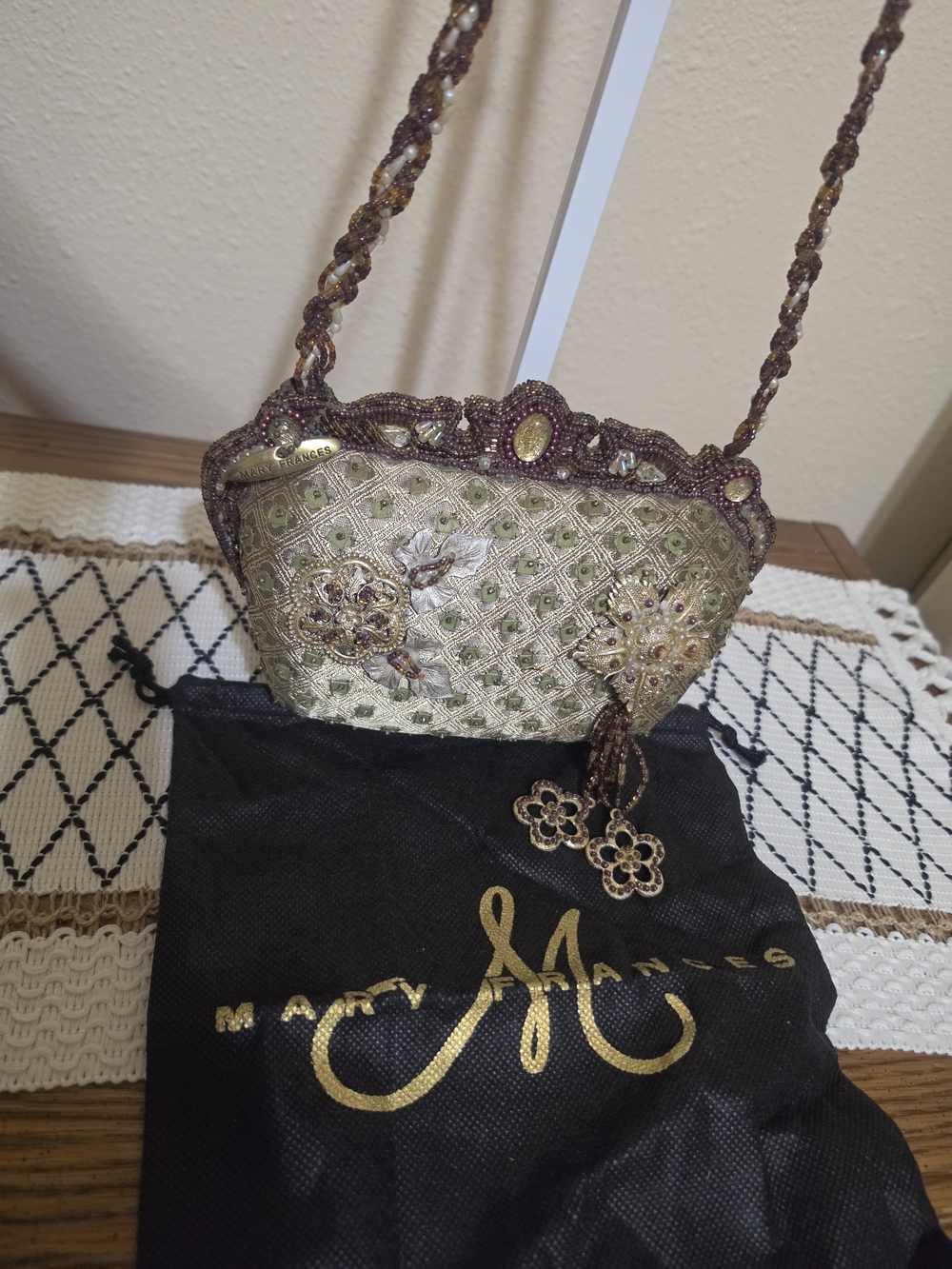 Mary Frances Green Beaded Evening Crossbody Bag
